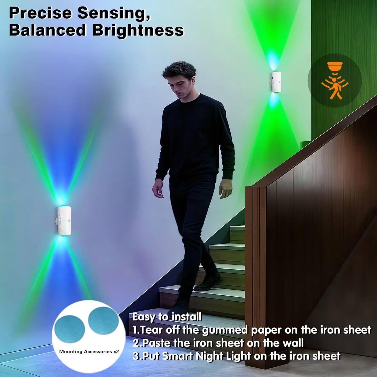 LED Wireless Wall Sconce with Color Changing, Motion Sensor Light Indoor, 1500mAh Rechargeable Battery Operated Wall Sconces for Bedroom Bedside