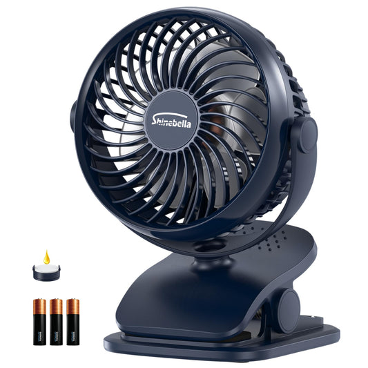 Shinebella AA Battery Powered Clip on Fan with 4-Speed, 5’’ Small Desk Fan with Aroma Function, USB Powered, 360°Rotation, Ultra Quiet, for Golf Cart