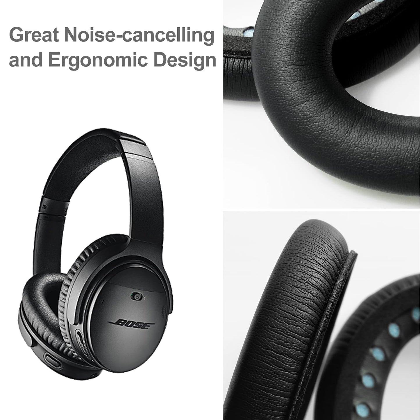 T Tersely Replacement Earpads Cushions for Bose QuietComfort 35 II/45 (QC35/QC45/QC35 II) Headphones,with QC35 Shaped Scrims with 'L and R' Lettering