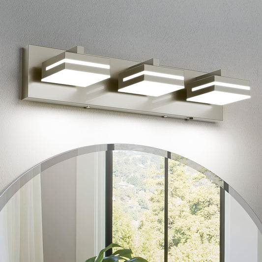 Joossnwell Brushed Nickel Vanity Lights for Bathroom Light Fixtures (3-Light, 19.69-Inch) Dimmable 5CCT Modern Bath Lighing Fixture Over Mirror LED