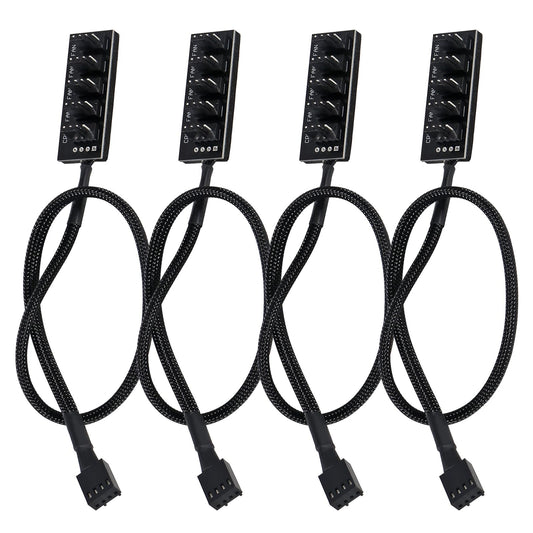 UMLIFE 4-Pack PWM Fan Hub, 1 to 5 Way Splitter PC Motherboard Case Power Extension Cable for ATX Computer 4-Pin and 3-Pin Cooling Fans