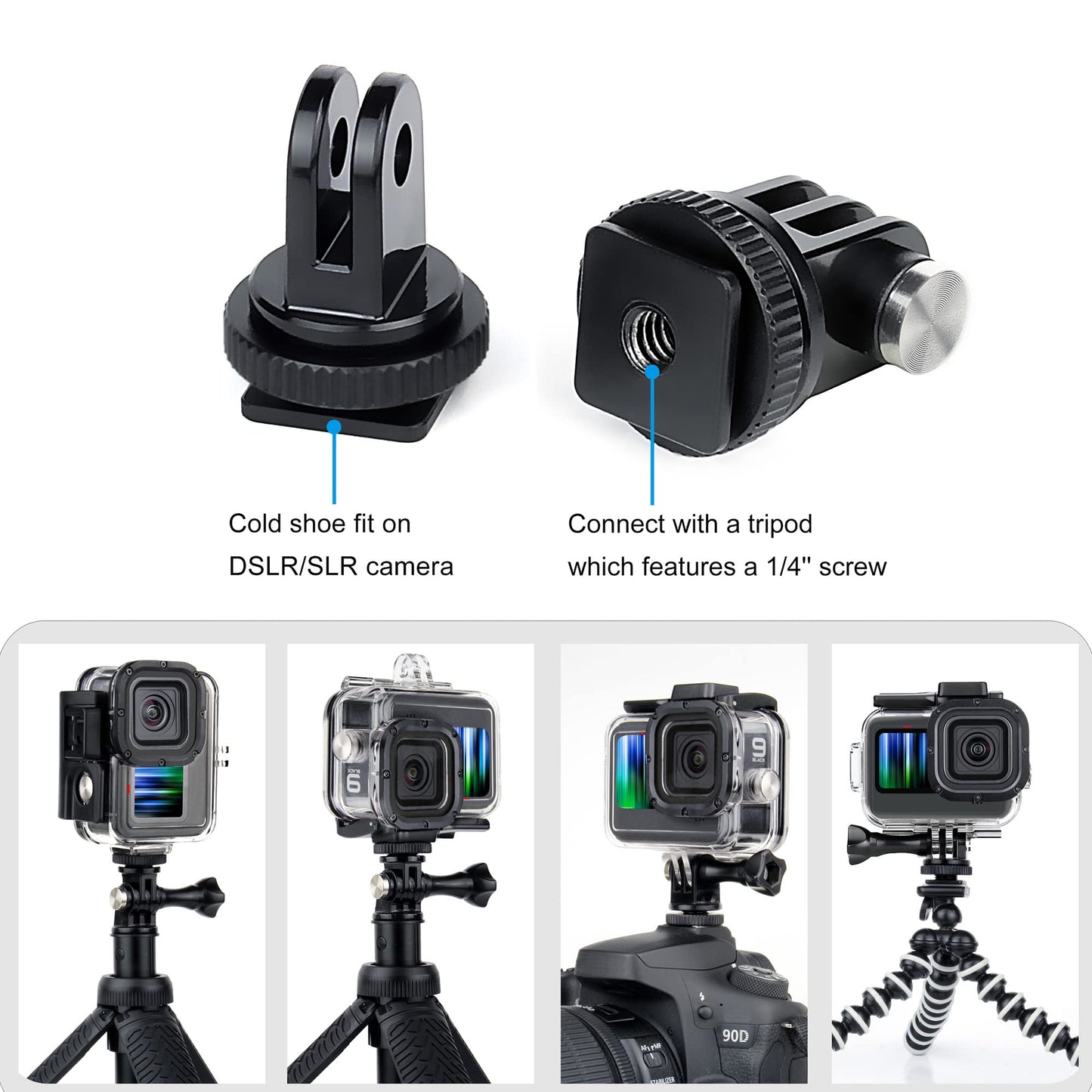 GEPULY 4 Pack Cold Shoe Mount Adapters,1/4" Thread Hole Cold Shoe Bracket,for GoPro Hero 13 12 11 10 9 8 7 6 5 4, Action Cameras DSLR Camera Cage