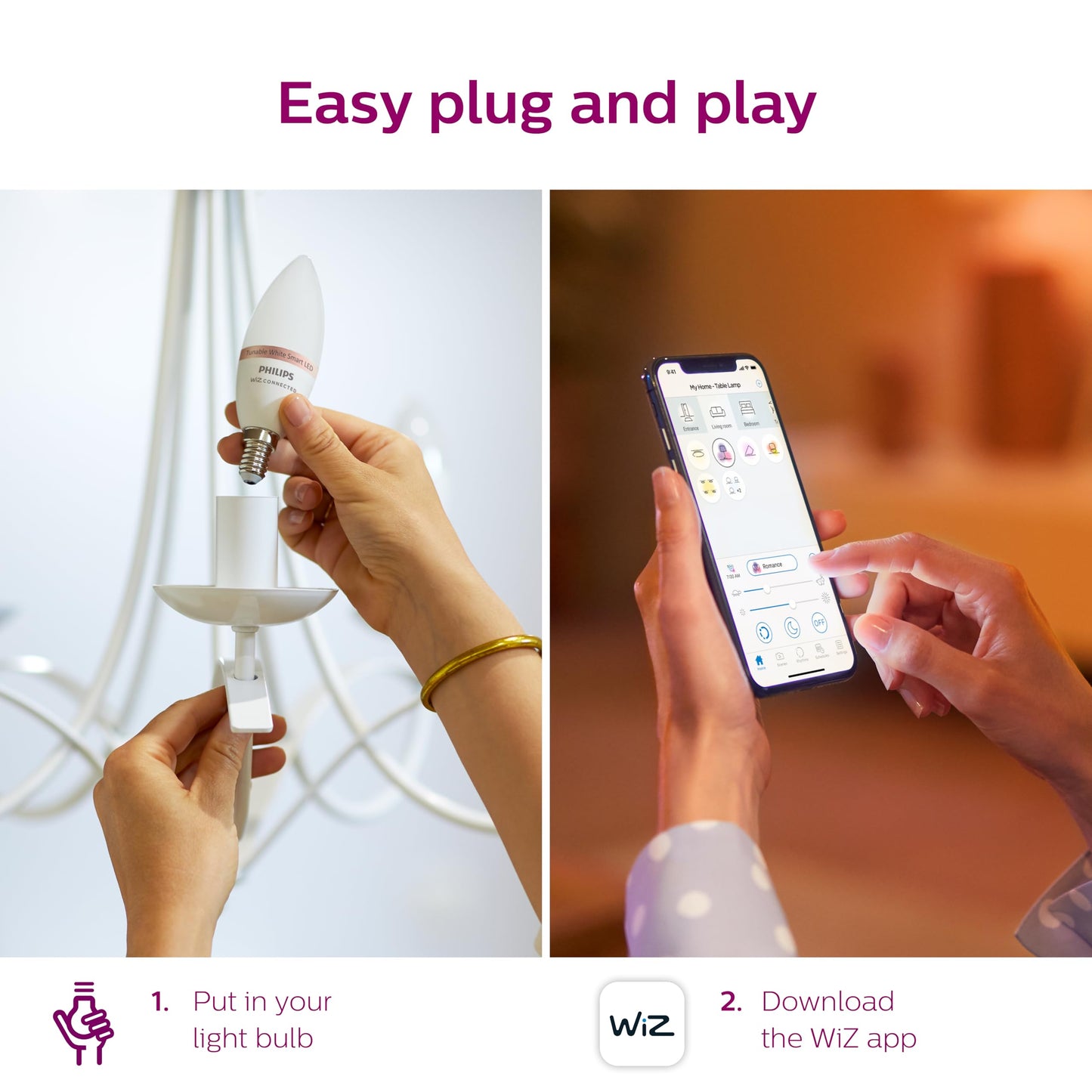 PHILIPS Smart 40-Watt Equivalent B12 LED Smart Wi-Fi Tuneable White Light Bulb Powered by WiZ with Bluetooth (1-Pack)