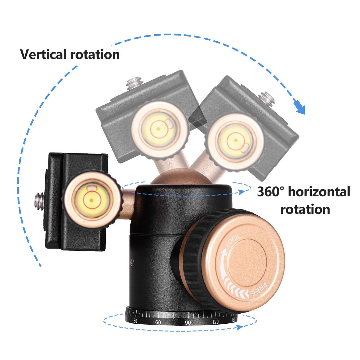 Andoer Tripod Ball Head 360 Degrees Free Rotation Panoramic Ballhead with Quick Release 1/4" Screw and 3/8" Screw