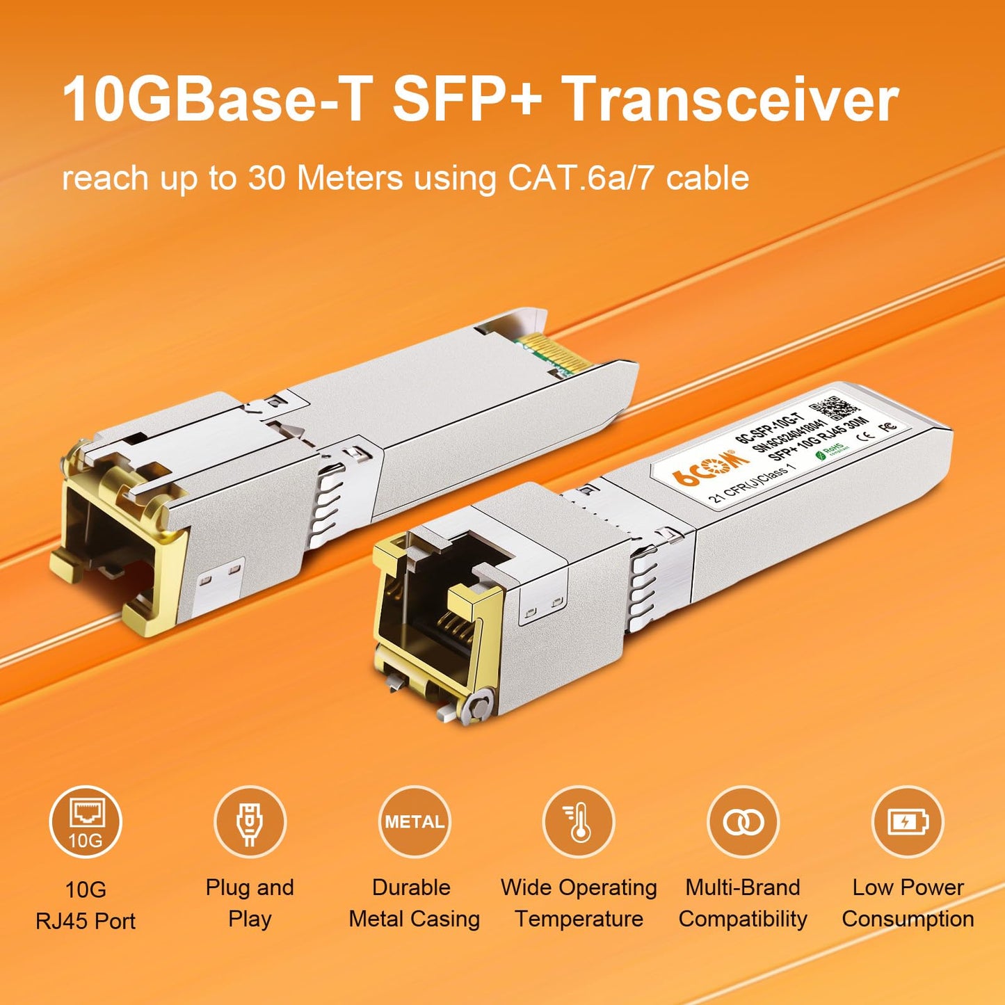 10GBase-T SFP+ Copper RJ45 Module Transceiver, RJ-45 SFP+ CAT.6a