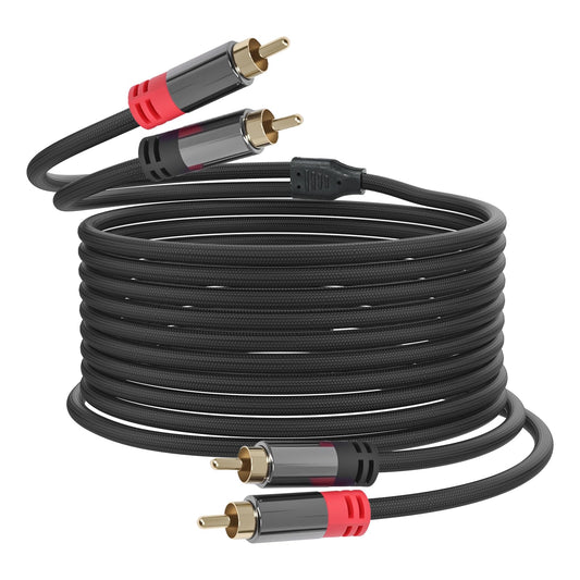 Cyberguys! RCA Audio Cable, 2RCA to 2 RCA Cables Car Audio Male to Male, Shielded Cables with Braided Jacket and Gold-Plated Connectors - for Home