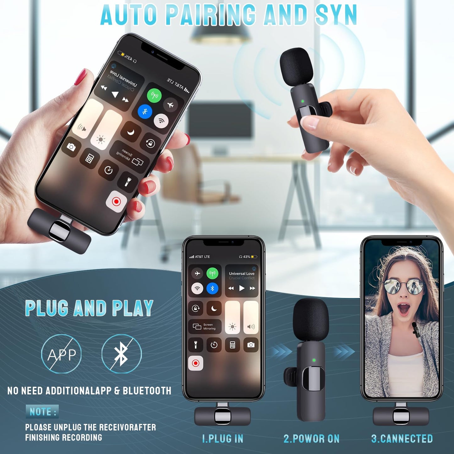 Partyear Wireless Microphone for iPhone & iPad - Dual Professional Lavalier Mic, Plug-Play for Recording, Live Stream, YouTube, Facebook, TikTok, Vlog