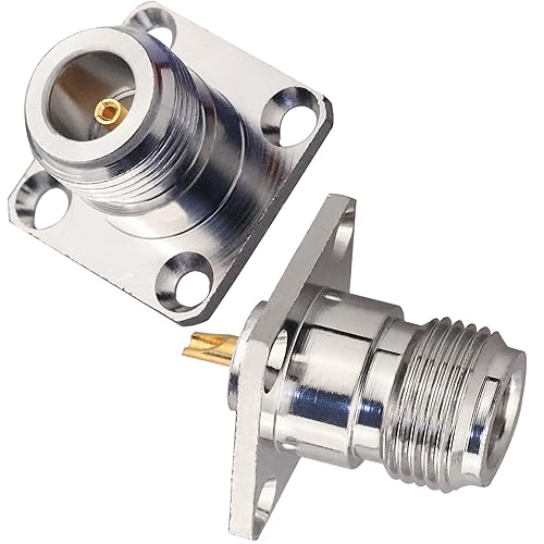 TUOLNK N Female 4 Hole Panel Mount Connector N Female Jack Coax Adapter Chassis Mount N Type RF Coaxial Antennas Connector Pack of 2
