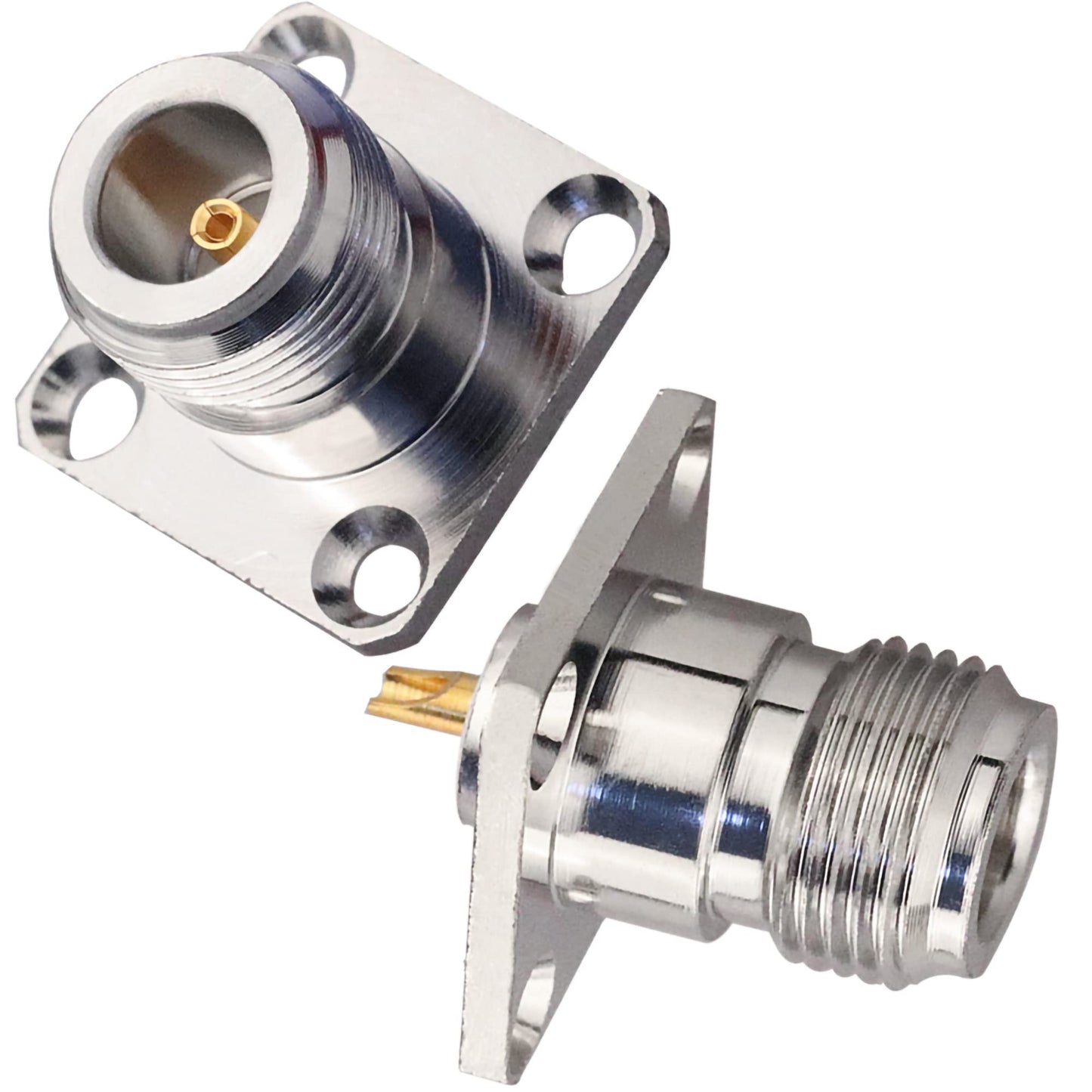 TUOLNK N Female 4 Hole Panel Mount Connector N Female Jack Coax Adapter Chassis Mount N Type RF Coaxial Antennas Connector Pack of 2