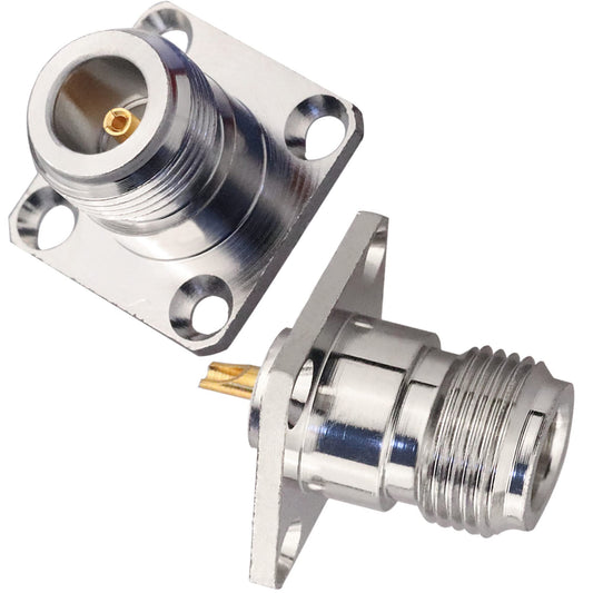 TUOLNK N Female 4 Hole Panel Mount Connector N Female Jack Coax Adapter Chassis Mount N Type RF Coaxial Antennas Connector Pack of 2