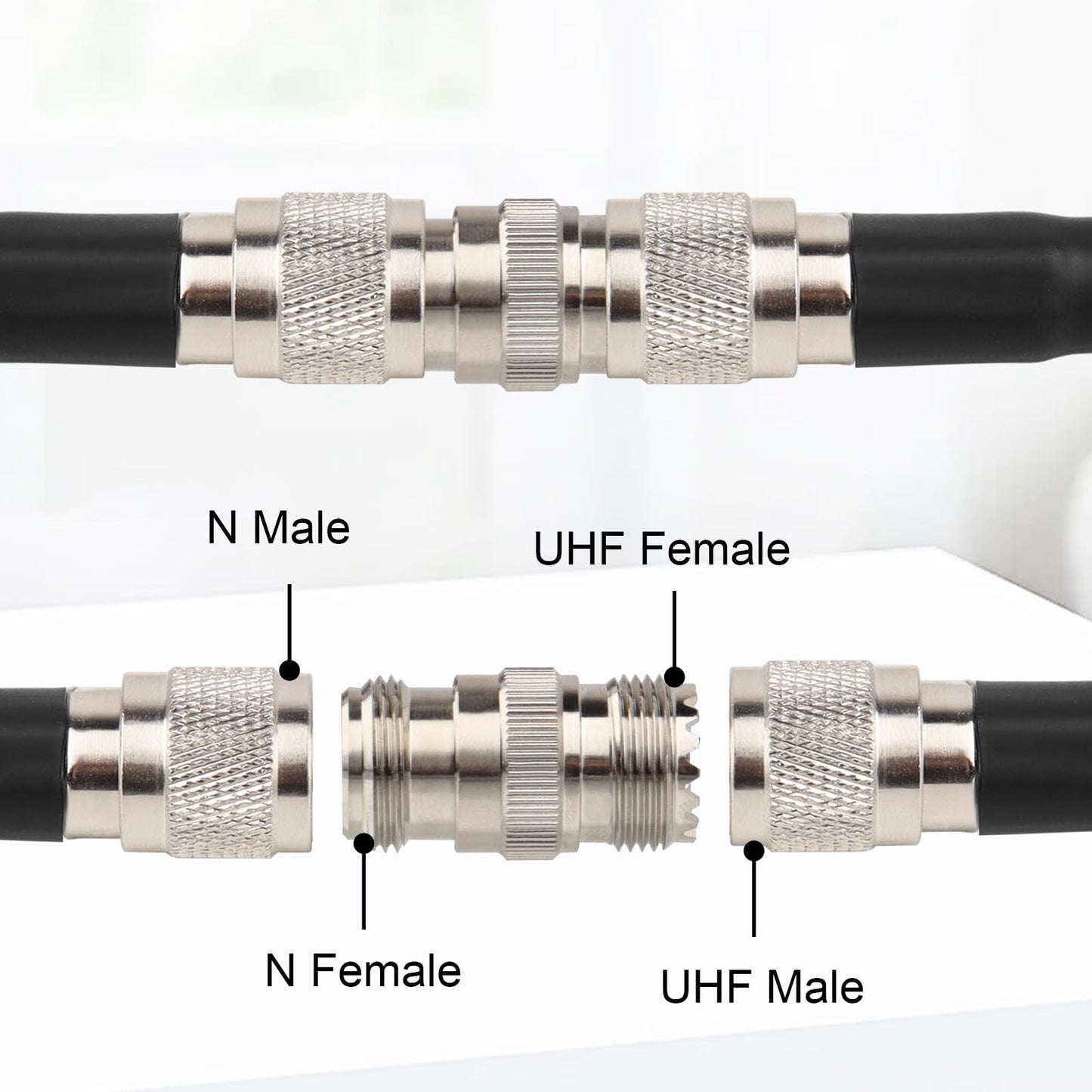 XRDS -RF N Female to UHF Female RF Coaxial Adapter, 2-Pack - N to SO-239 Nickel-Plated Brass Connector for RF Applications