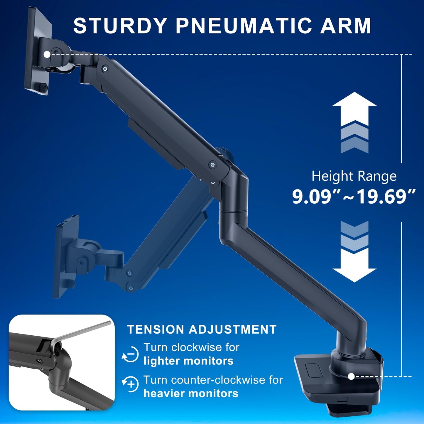 WALI Single Monitor Desk Mount, Heavy Duty Monitor Arm for Ultrawide Screen up to 49 inch, 44 lbs with USB. Fully Adjustable, Mounting Holes 75