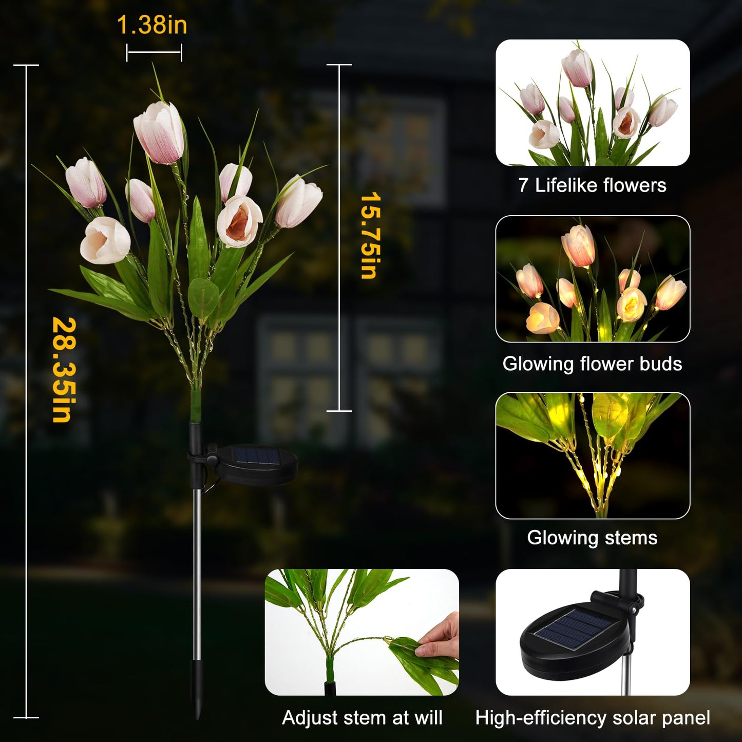 Aolyty Solar Garden Lights Outdoor, Solar Tulip Lights 2 Pack with 14 Tulip Flowers, IP65 Waterproof LED Stake Light for Pathway Patio Yard Landscape