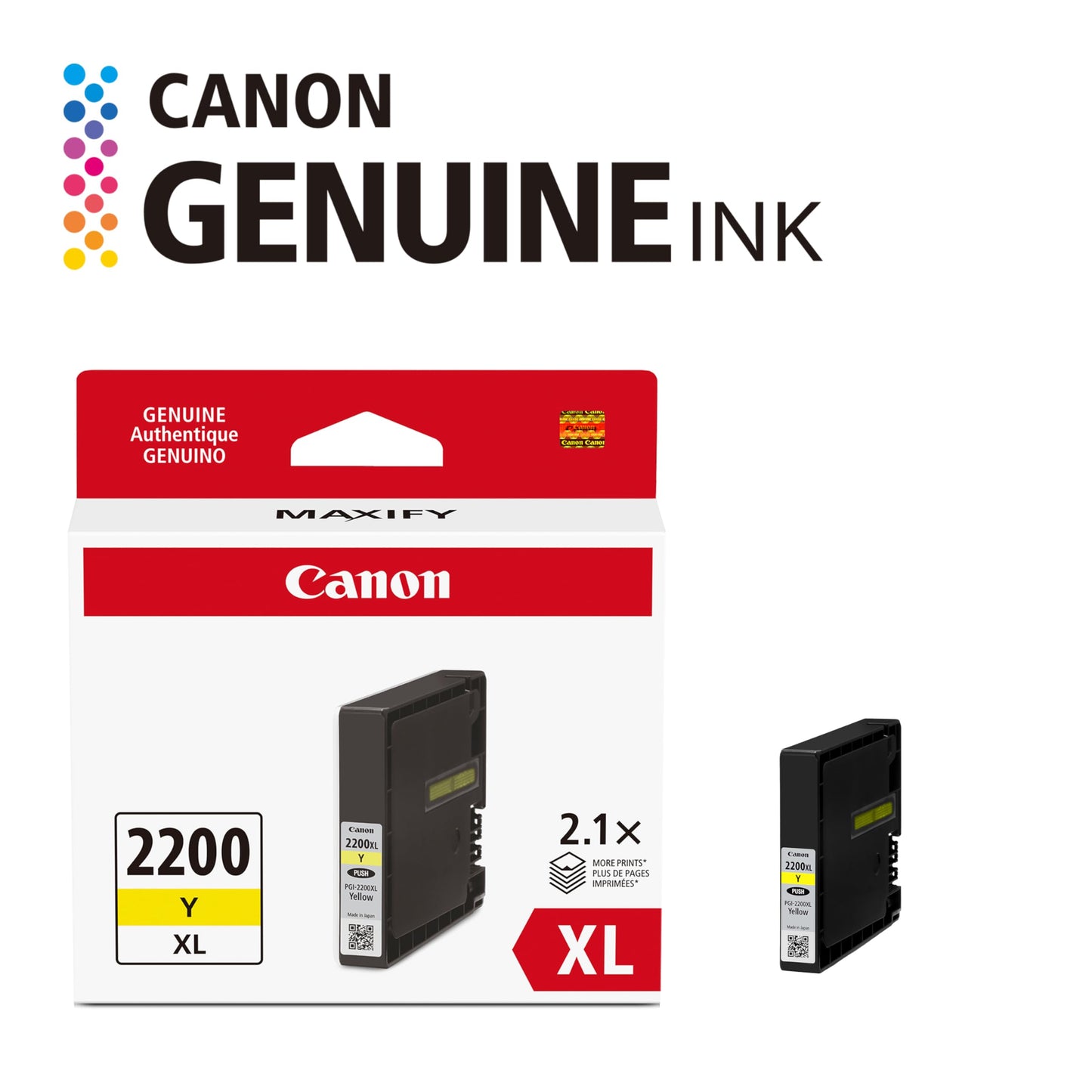 CanonInk Canon PGI-2200XL Genuine Yellow Ink Tank, Compatible with IB4120, MB5420, MB5120, IB4020, MB5020, and MB5320 (Optional) Printers