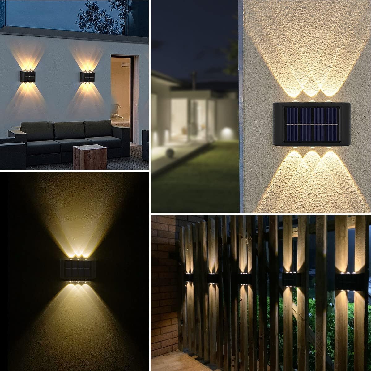 Infinite Basics 4-Pack Solar Wall Lights Outdoor - Up & Down LED Accent Lighting, IP65 Waterproof, Modern Design, Auto On/Off, for Garden, Deck