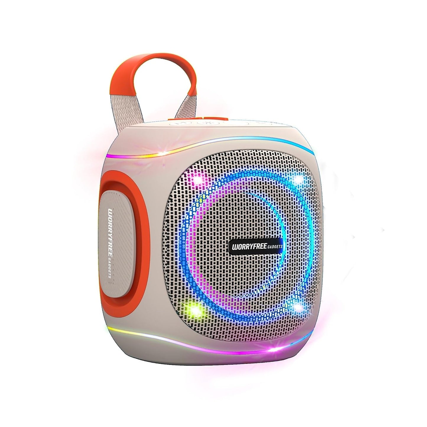 WorryFree Gadgets 10W Portable Speaker with RGB Lights, Big Bass LED Lights, Supports TF Card/USB, AUX in, TWS for Party (Off White)