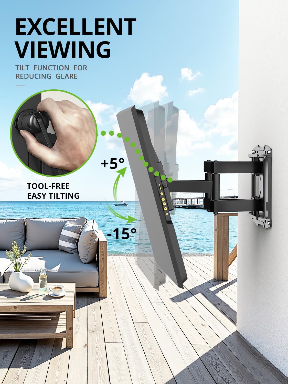 Outdoor TV Wall Mount for 47-90 Inch Television, Mount with Swivel and Tilt, Full Motion Weatherproof TV Bracket with Articulating Dual Arms, Max VESA
