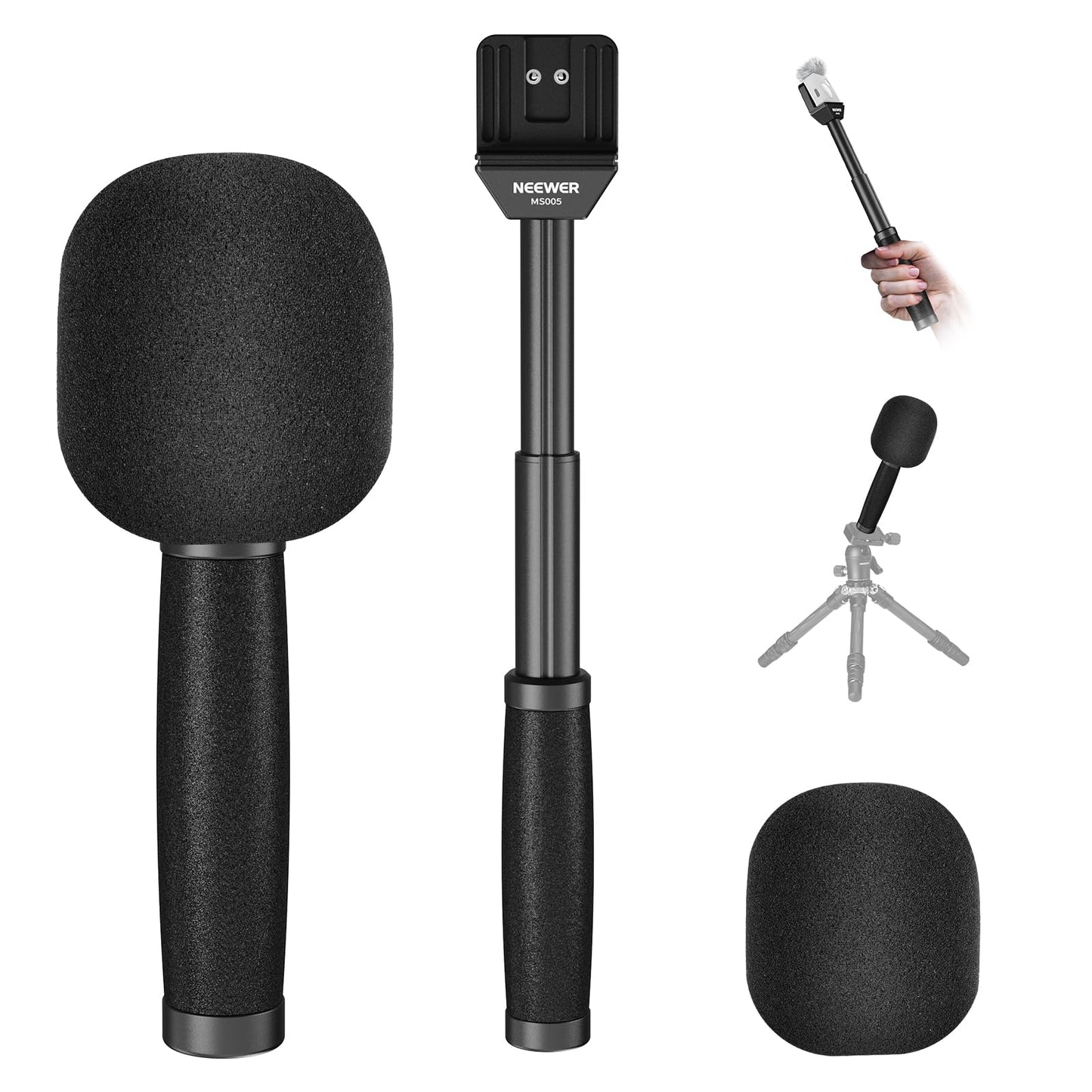 NEEWER 13"/33cm Telescopic Lavalier Microphone Handheld with Anti Off Cold Shoe Foam Windscreen Interview Mic Handle Compatible with Rode Wireless Go