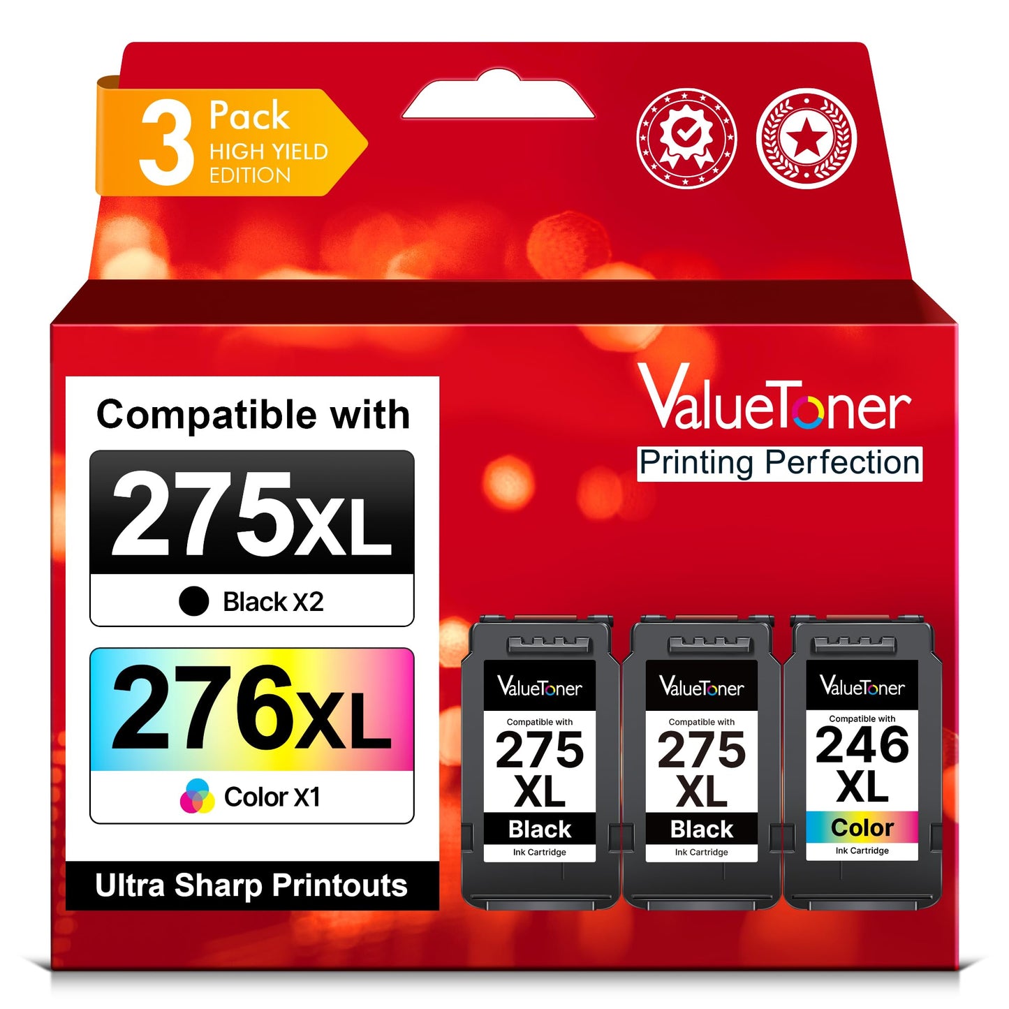 PG-275 XL/CL-276 XL (3-Pack) Compatible with Canon Ink 275 and 276 275XL 276XL for Printer Pixma TR4720 TS3720 TS3522 TR4722 TS3722 TS3520 TS3700