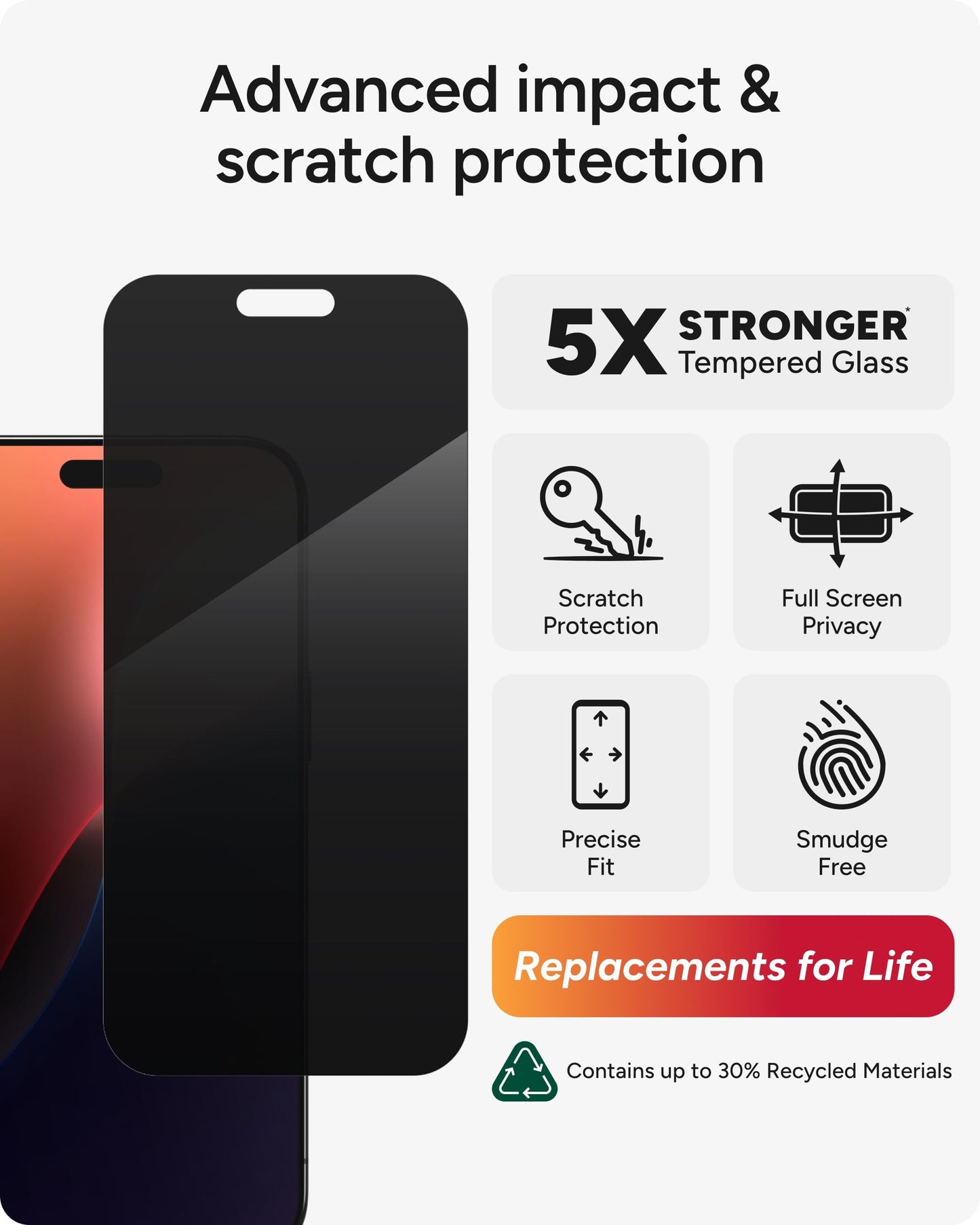 ZAGG Glass Elite Privacy 360 Screen Protector for iPhone 16 Plus / 15 Plus - 4-Way Privacy, Ultra-Strong Tempered Glass, 5X Stronger