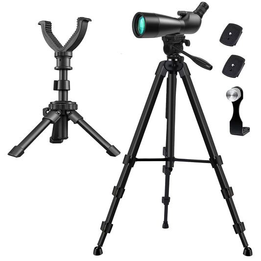 Spotting Scope Tripod, Shooting Tripod and Shooting Stand Rest Hunting V Yoke, with Binoculars Adapter and 2 QR, Compatible with Binoculars/Spotting
