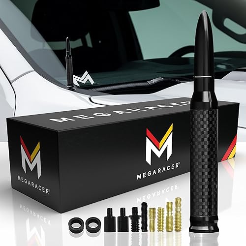 Mega Racer 50 Cal Bullet Antenna - Black Carbon Fiber 5.5 Inch AM/FM Compatible Universal Fit for Truck, Solid Aluminum with Anti-Theft Design and Car