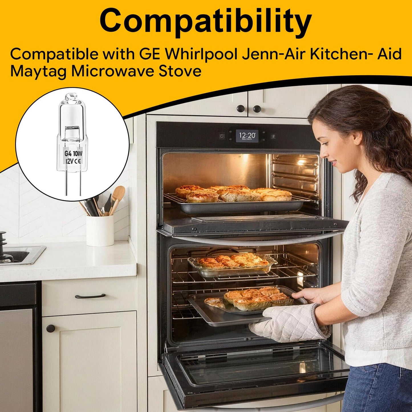 SDRZJX 6-Pack T3 12V 10W Halogen Oven Light Bulb G4 2 Pin Appliance Bulb Compatible with GE Whirlpool Jenn-Air KitchenAid Maytag Microwave Stove