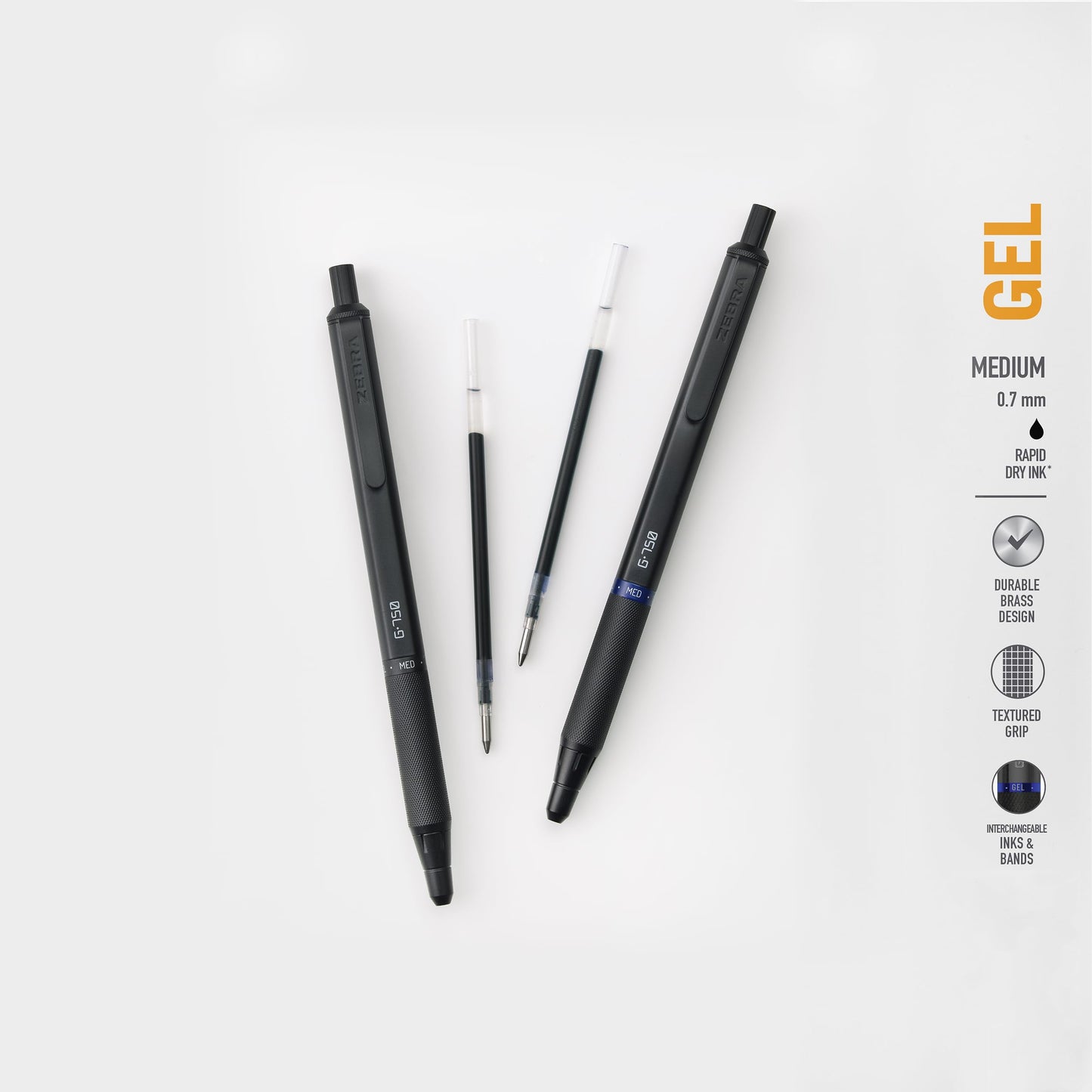 Zebra Pen G-750 Black Brass Retractable Gel Pen, Black Ink, 0.7mm, 2-Pack
