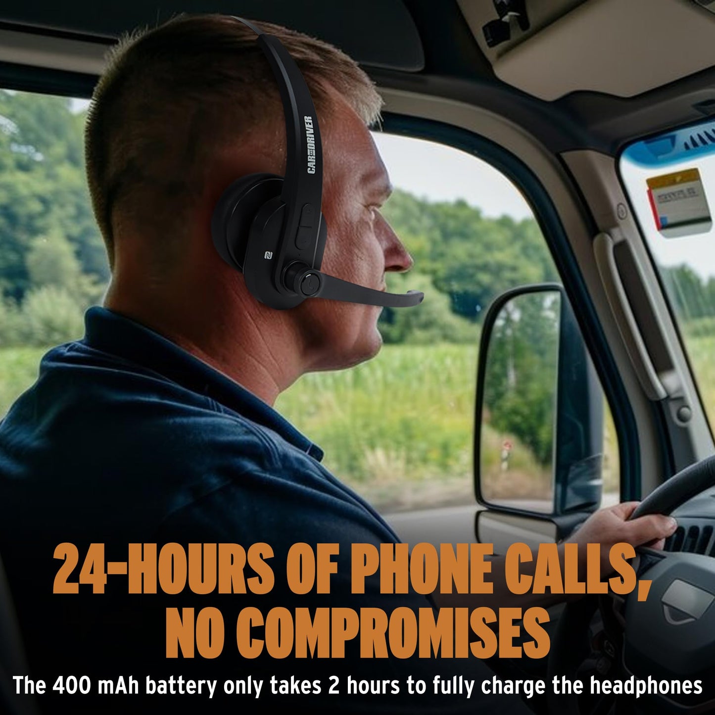 Car and Driver Trucker Bluetooth Headset with Noise Cancelling Microphone, Wireless Headset with Bluetooth 5.0, Multi Device Pairing, 24 Hour Battery