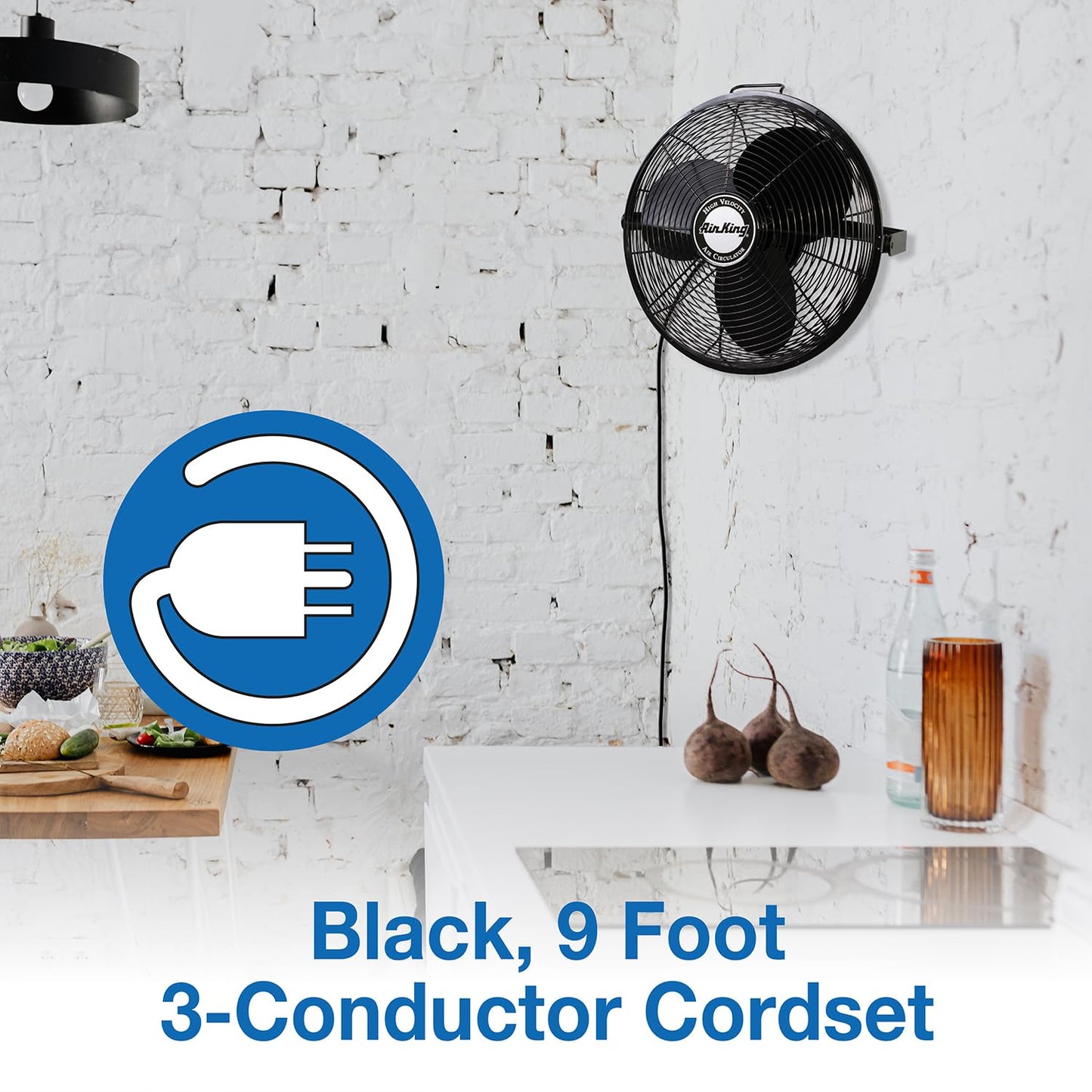 Air King 18-Inch 1/6 HP Industrial Grade High Velocity Multi Mount Fan with 3-Speeds, Pivoting Fan Head, Durable Powder-Coated Steel Blades