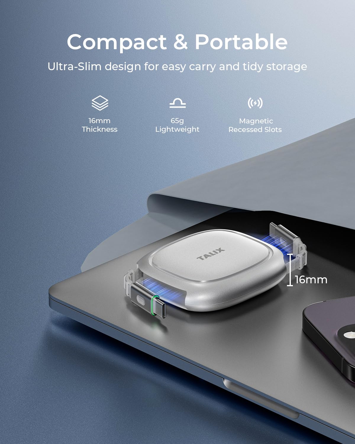 TALIX 240W Retractable USB C Cable 3.94Ft PD 3.2 Fast Charging USB C to USB C Cable, Travel Charger Cable, Mini Phone Charger Cord for iPhone 17 16 15