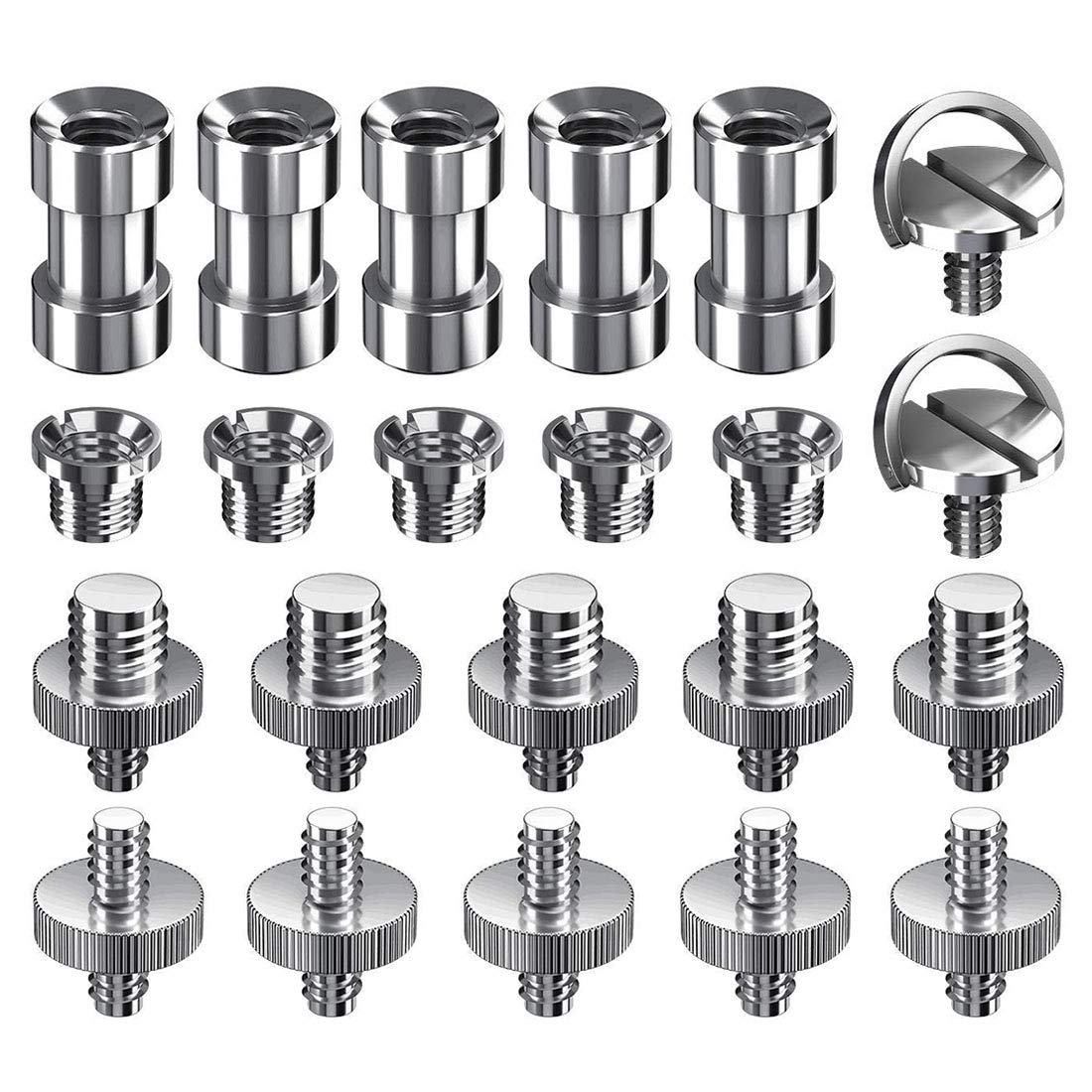 Camera Screw Kit, SDTC Tech 22 pcs D-Ring Quick Release Plate Mount Screw 1/4"-20 and 3/8"-16 Thread Tripod Screw Adapter Converter for DSLR