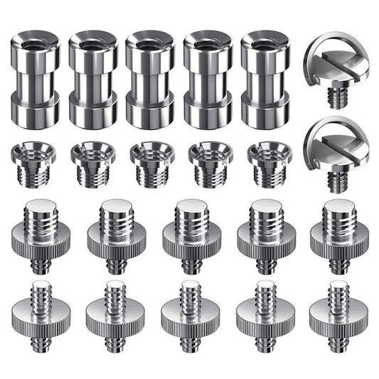 Camera Screw Kit, SDTC Tech 22 pcs D-Ring Quick Release Plate Mount Screw 1/4"-20 and 3/8"-16 Thread Tripod Screw Adapter Converter for DSLR
