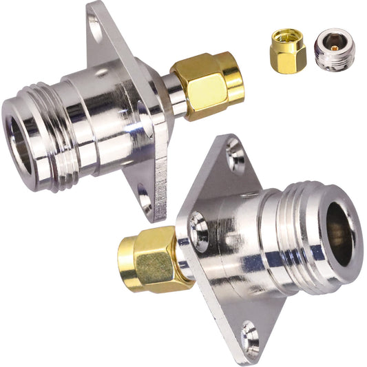 TUOLNK 2 Pack N Female to SMA Male 4 Holes Flange Panel Connector N Type to SMA Coaxial Solder Connector Chassis Mount Coax Adapter