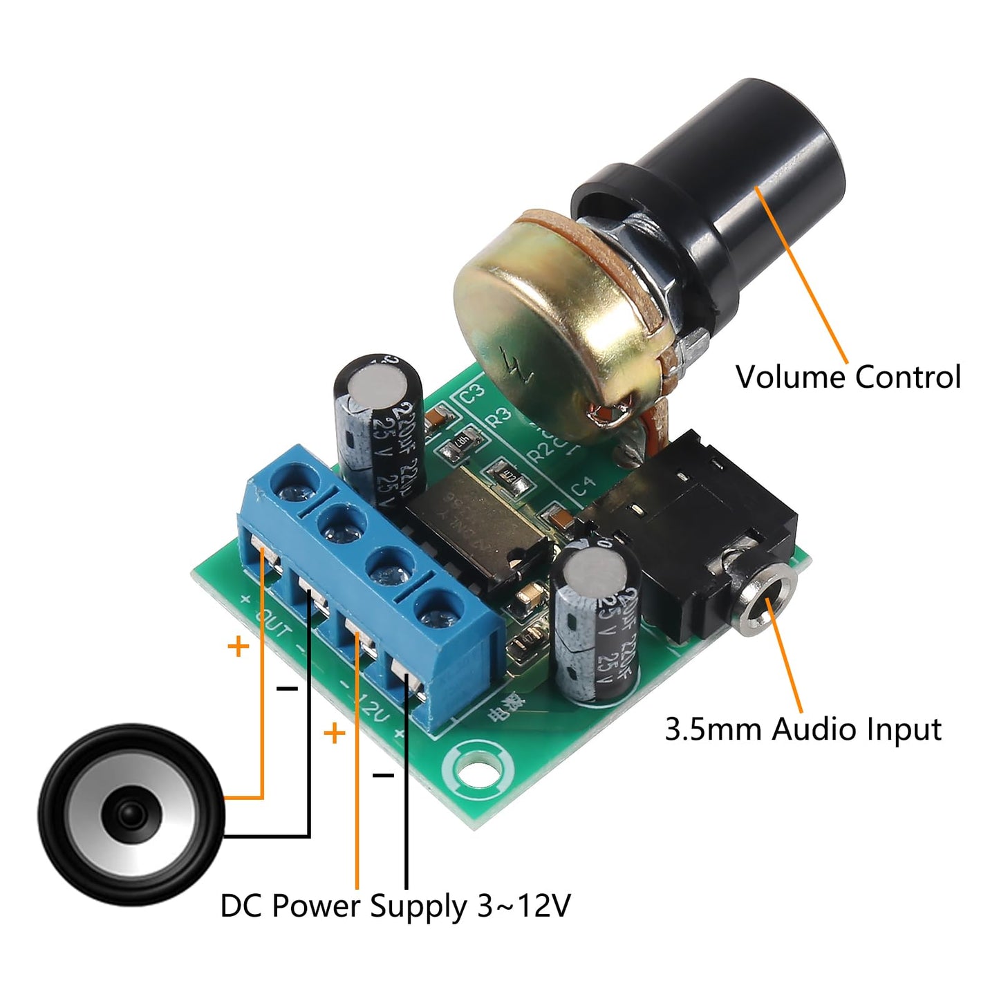 3pcs LM386 Mini Audio Amplifier Board DC 3-12V Volume Adjustable Control LM386 Audio Power Amplifier Module Support 0.5W-10W Speakers(Pack of 3)