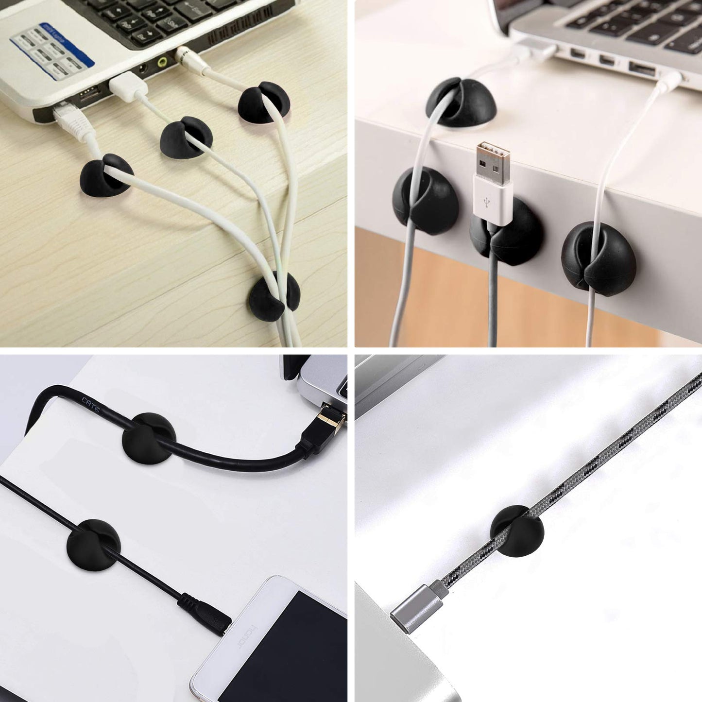 CHEFBEE 8 Pack Adhesive Cable Clips, Cable Cord Holder Organizer Management System for Desk, Wire Clips for All Your Computer, Electrical, Charging or