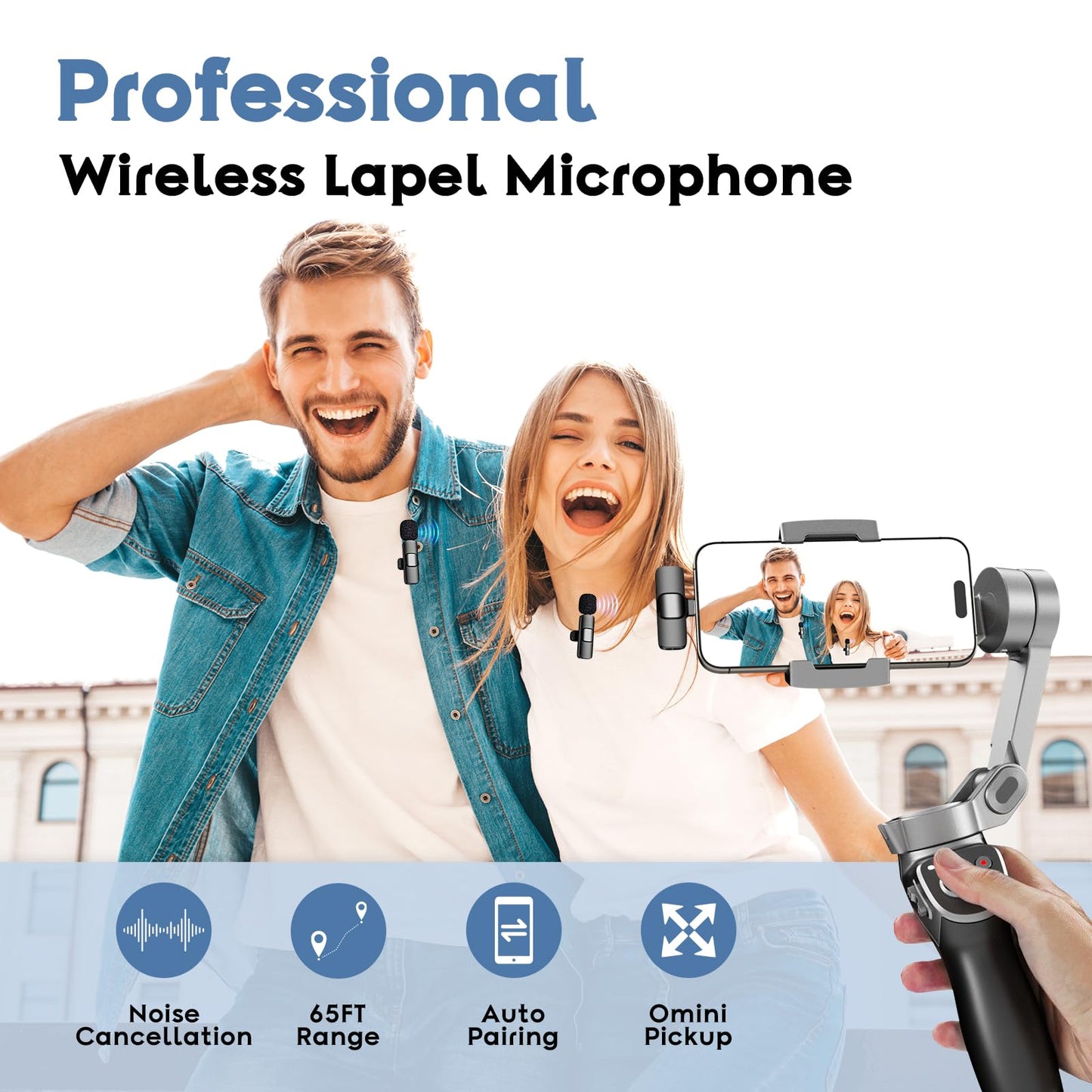 HEHOTTC Mini Wireless Lavalier Microphone for iPhone, iPad, Android Phone, Clip on Omni Lav Mic for Video Recording, Tiktok, YouTube, Vlog - Noise