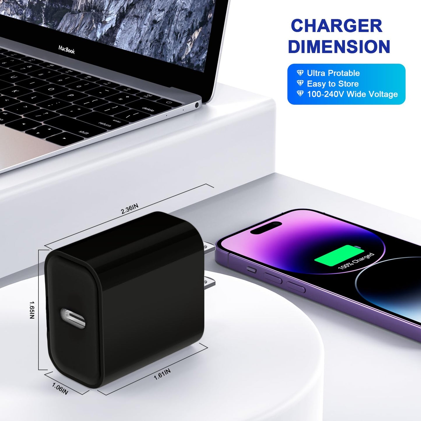 3Pack iPhone 16/15 Charge Block,USB C Charger, Sky Blue Charger Adapter,Quick Fast Charger PD Adapter Plug 20W Power Delivery Type C Fast Charging