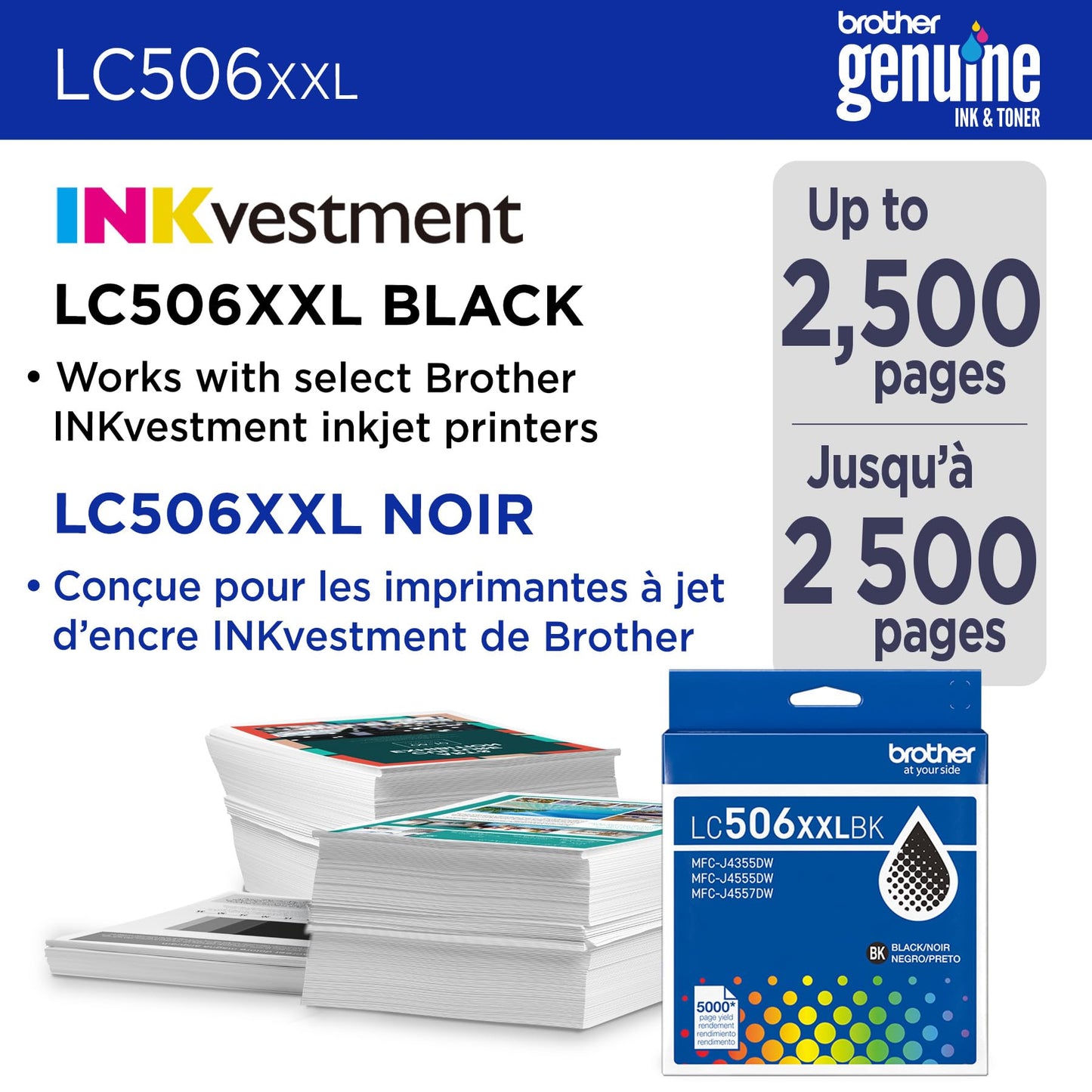 Brother Genuine LC506XXLBK Super High Yield Black Ink Cartridge (for use INKvestment 4355, 4555, and 4557 Printers)