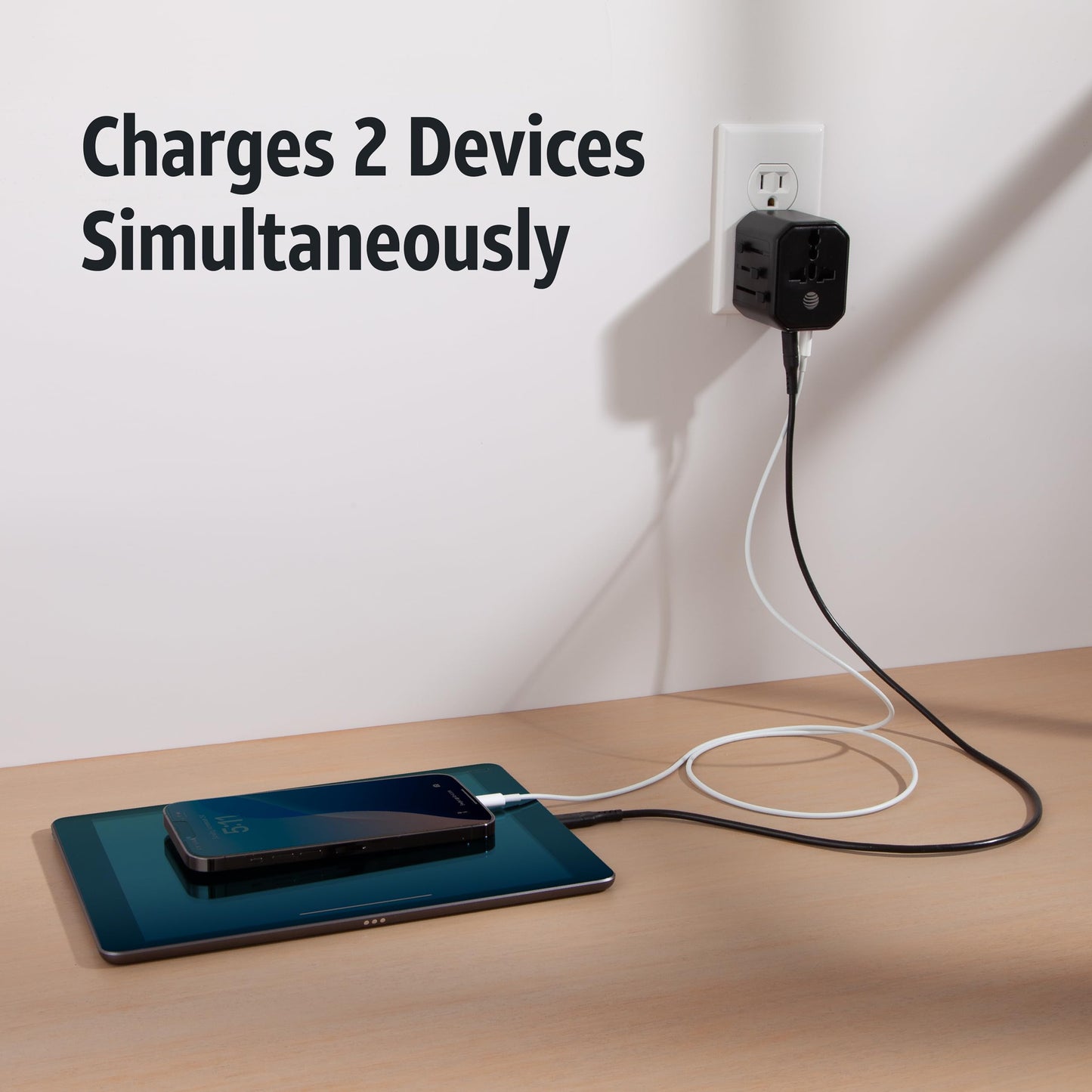 AT&T Professional 12W Universal Travel Adapter with Multi-Port USB-C and USB-A International Power Compatibility USA EU UK AUS Plug Options Black