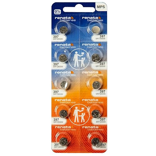 Renata 397 SR726SW Batteries - 1.55V Silver Oxide 397 Watch Battery (10 Count)