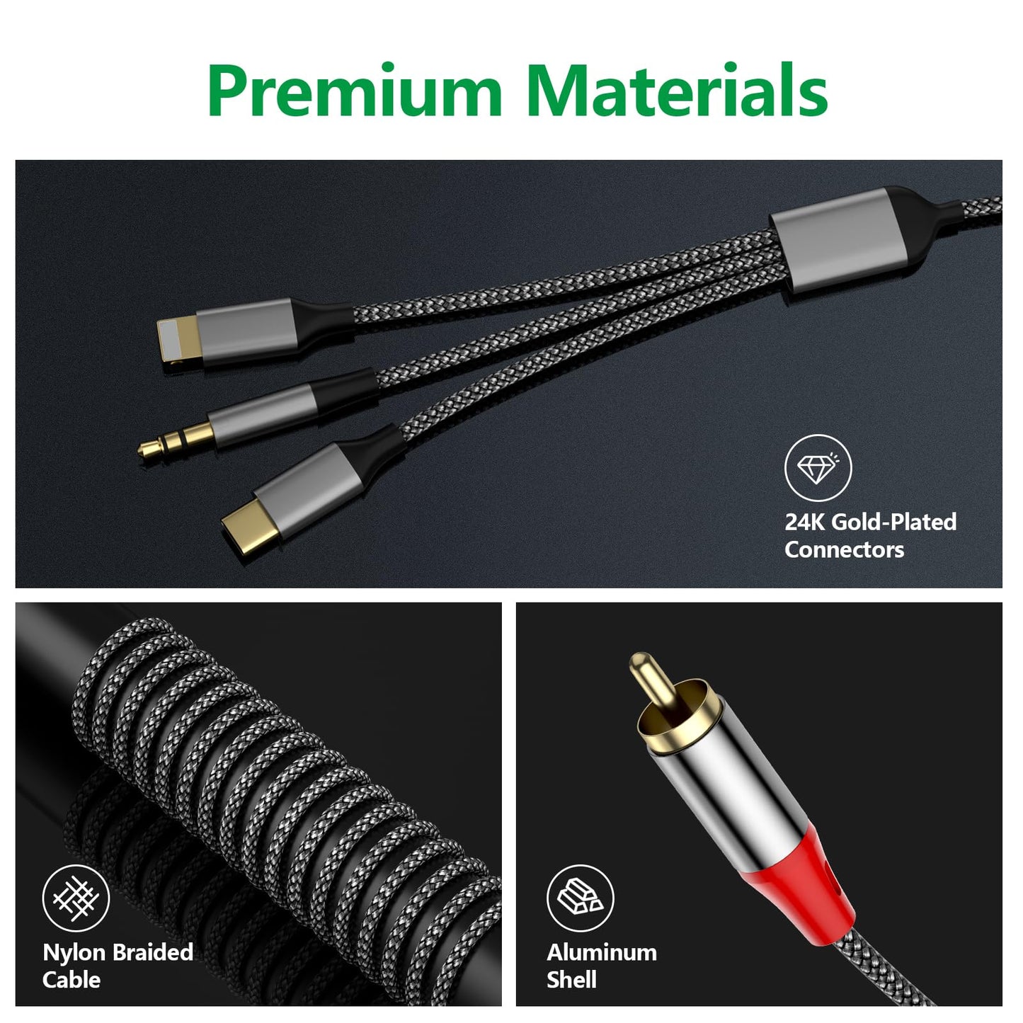 Liaoan Weiyu Three in one RCA Audio Cable, Used to Connect RCA Cable Adapter, USB C to 2 RCA Cable, 3.5mm AUX Audio Cable, Used for Power Amplifier