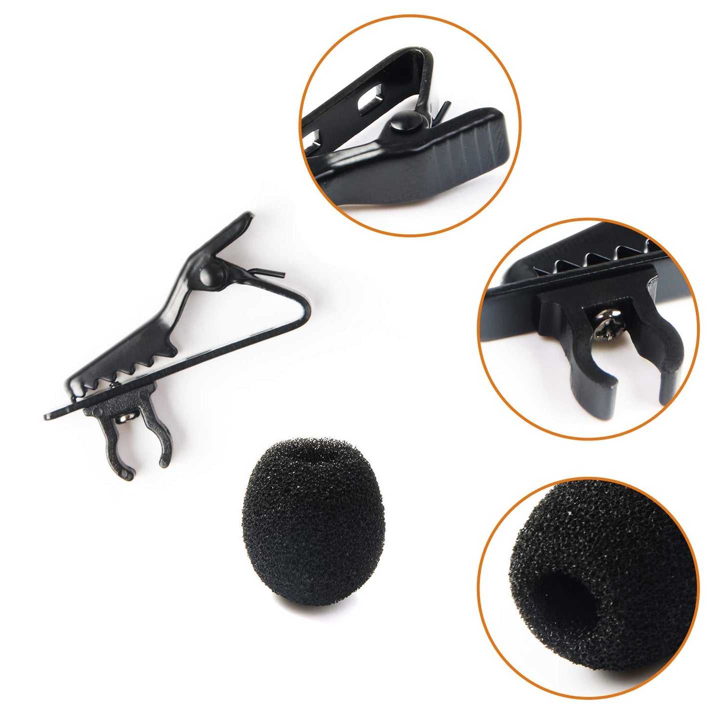 AUGSUN 18Pcs Lapel Microphone Clips Replacement Kit, 6Pcs Lavalier Mic Clips Metal Tie Clips Lavalier Microphone Clips, 6Pcs Windscreen Foam Cover and