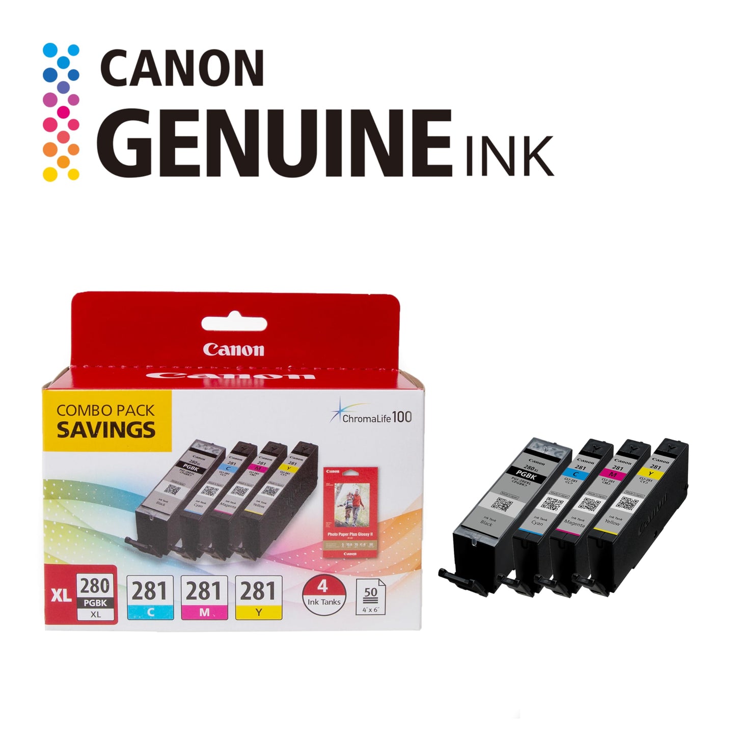 Canon PGI-280XL /CLI-281 Genuine Combo Pack with PP-301, Compatible with TR8520, TS9120,TS8120, TS6120, TS9521C/a, TS9520/a, TS8220, TS6220, TS8320