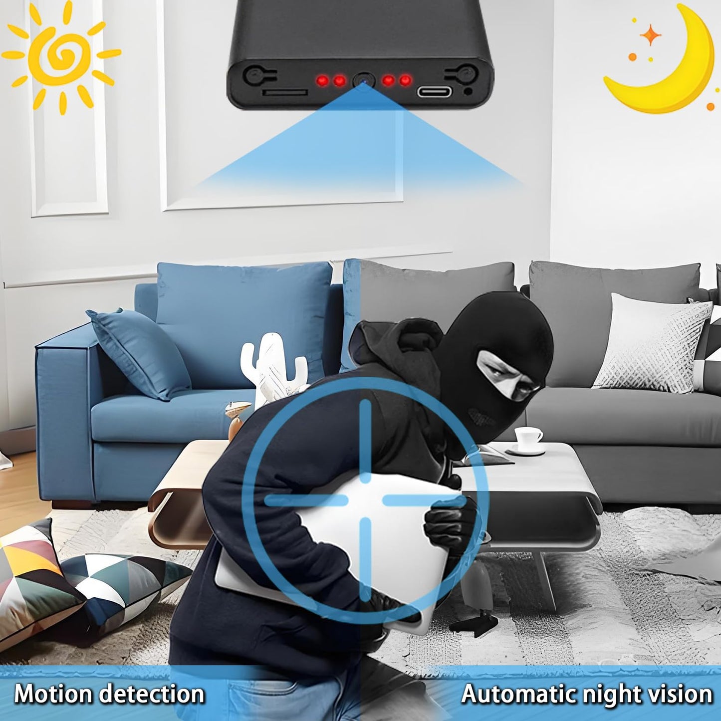 Home Security Camera - 1080P Surveillance Camera - Mini camera - Portable Indoor Camera,with 10000 Capacity,Dual - Purpose,Motion Detection,Automatic
