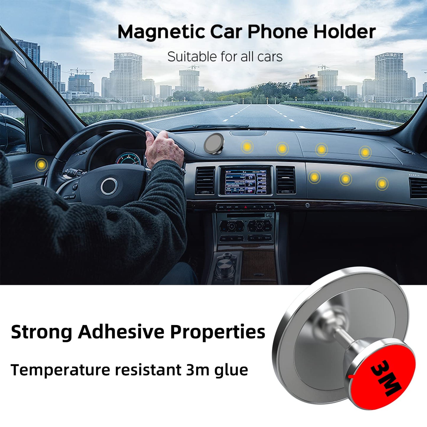 Magnetic Phone Holder for Car, [ 2 Groups Super Strong Magnet ] [ 360° Rotation ] Universal Dashboard Car Mount Holder Compatible with All Smartphones