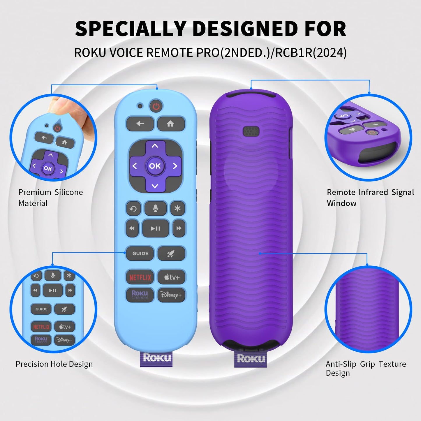 [2 Pcs] Silicone Remote Case Cover for Roku Voice Remote Pro (2nd Ed.), Anti Slip Shockproof Remote Protective Sleeve for RCB1R(2024), Remote