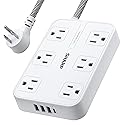 SHARP Surge Protector Power Strip - 6 Widely Spaced Outlets with 4 USB Fast Charge USB Charging Ports (3 USB-A and 1 USB Type-C), Flat Wall-Hugger