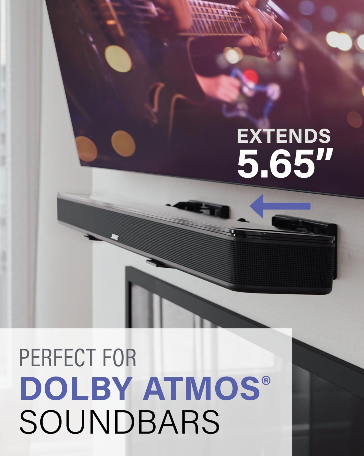 Sanus Universal Extendable Soundbar Wall Mount - Compatible with Most Soundbars, Under TV Speaker Mounts for an Easy & Secure Installation of Your