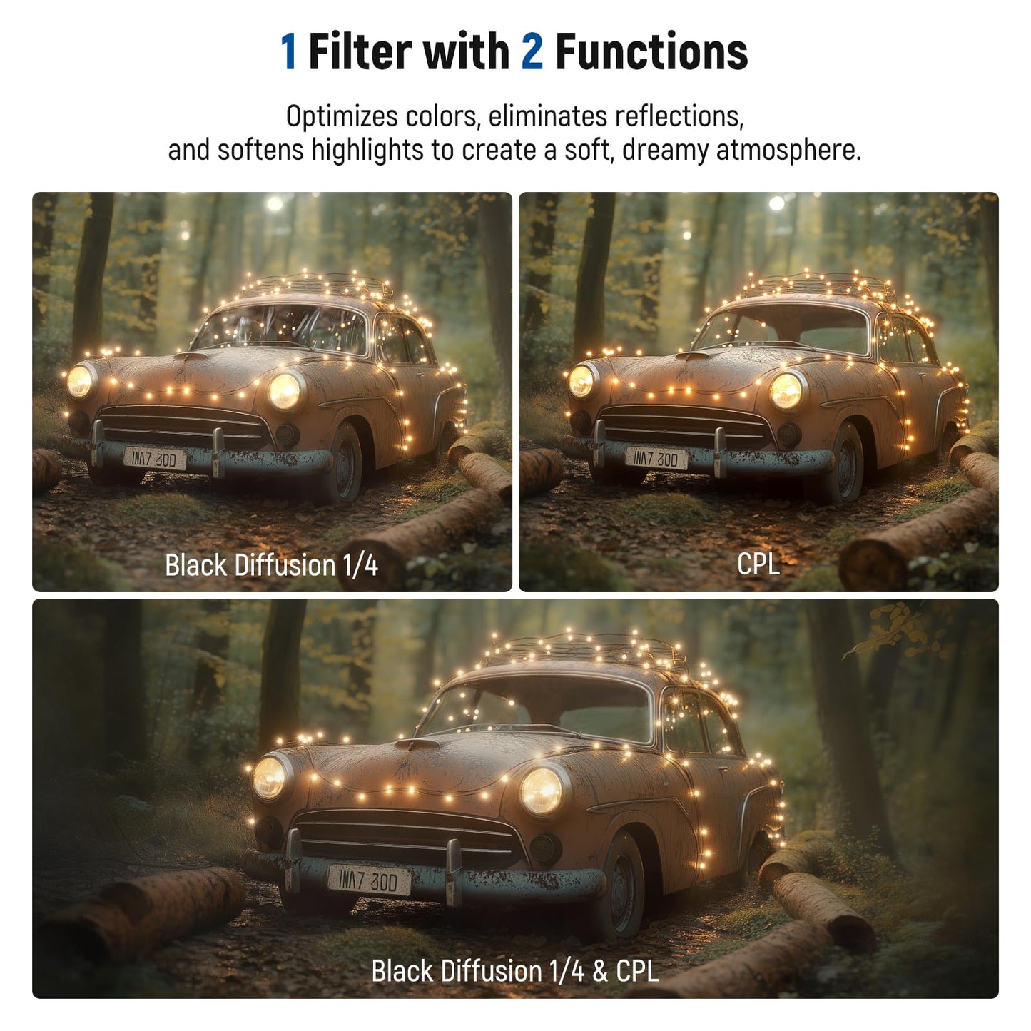 NEEWER 2 in 1 67mm Clip On CPL & Black Diffusion 1/4 Filter Compatible with iPhone 17 16 15 Pro Max Plus 16e 14 13 Mini 12, Circular Polarizing Phone